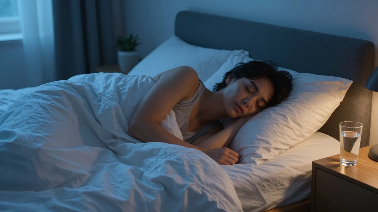 A person sleeping peacefully in a dimly lit bedroom representing quality recovery