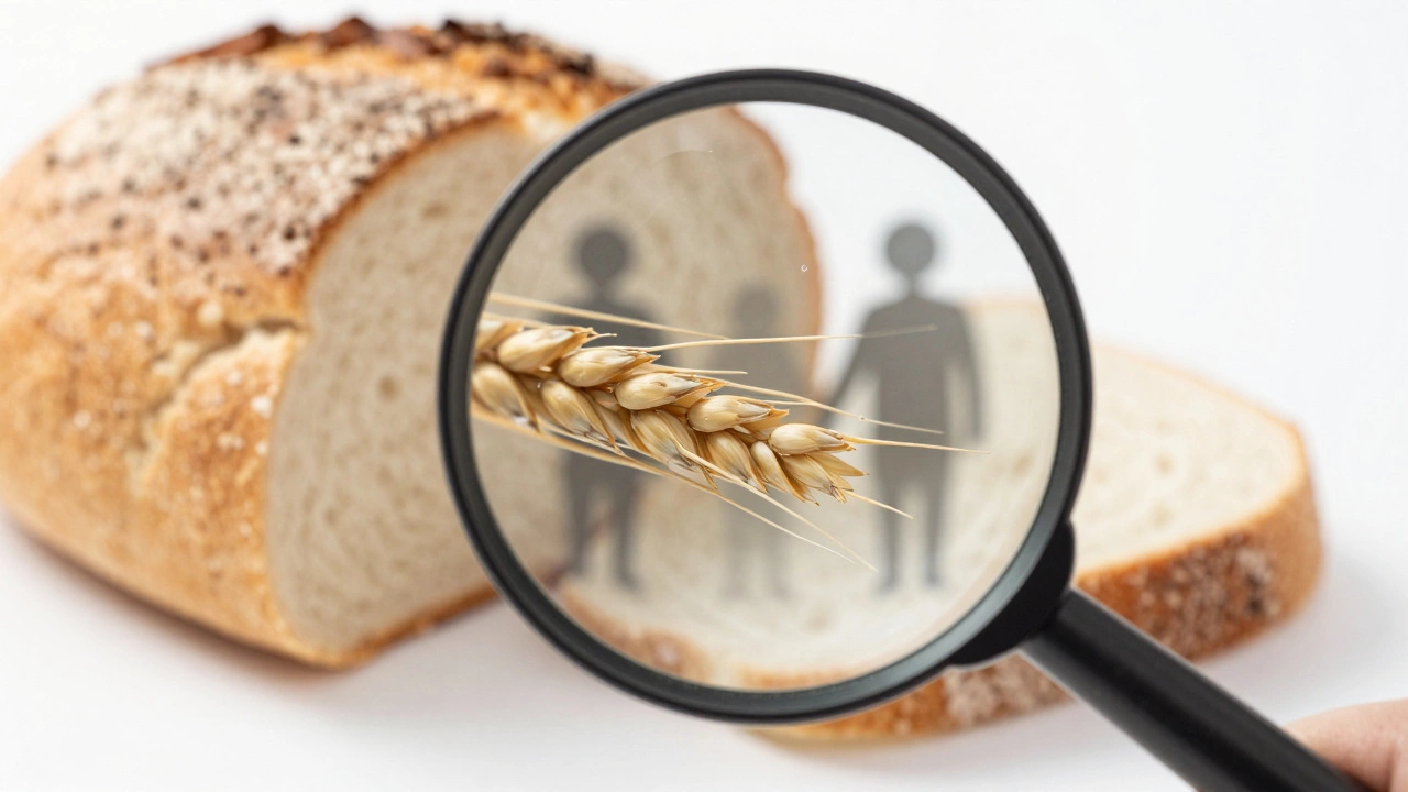 Conceptual image of a magnifying glass inspecting bread for vegan ingredients