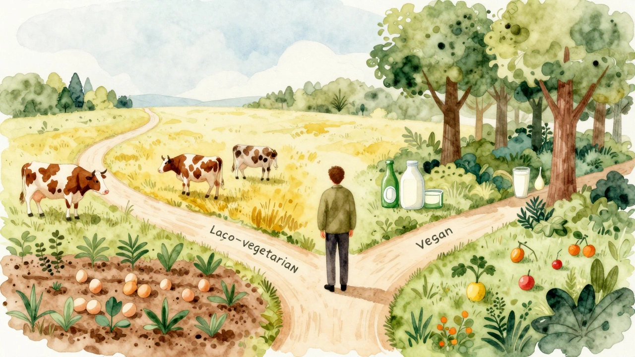 Watercolor illustration showing different paths for vegetarian dietary choices