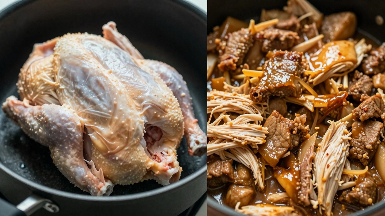 Comparison of failed raw meat versus successful tender cooked dishes