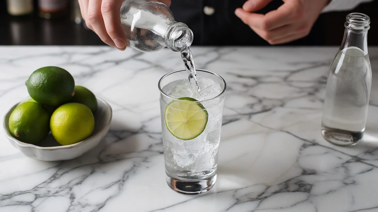 Bartender preparing a simple gin and soda cocktail