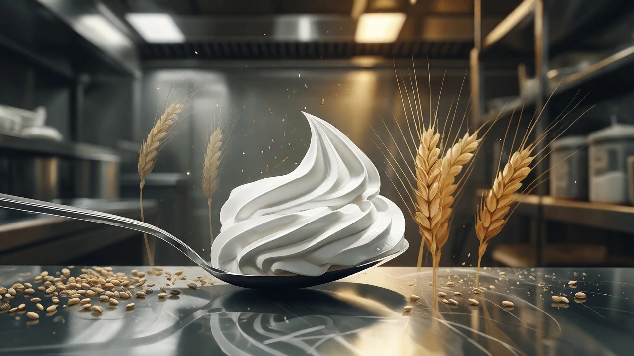 Whipped topping with ghostly wheat grains indicating contamination risk